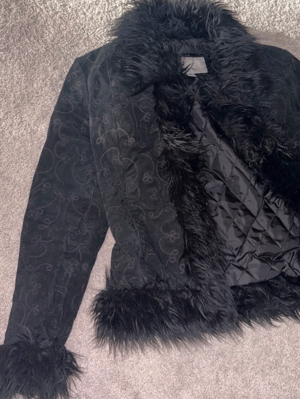 Wilsons Leather Black Quilted Jacket with Faux Fur Trim